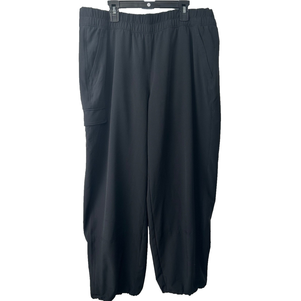 Athleta Womens L Midtown Pants With Cinched Adjustable Bottom Black Pull On A34